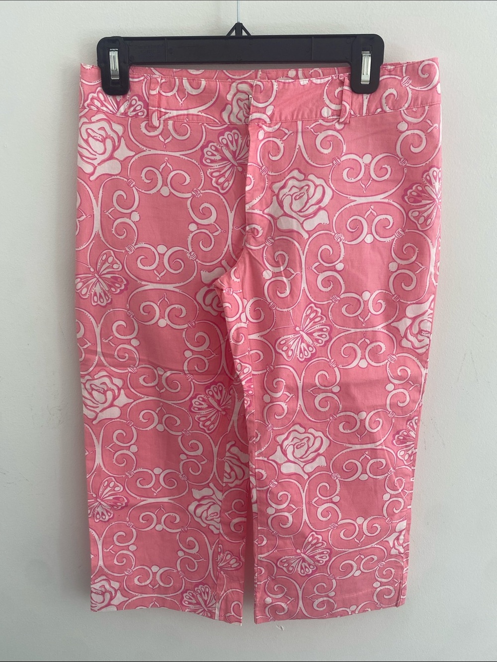 Lilly Pulitzer White Tag Vtg Pink Cropped Pants Roses & Butterflies Size 2